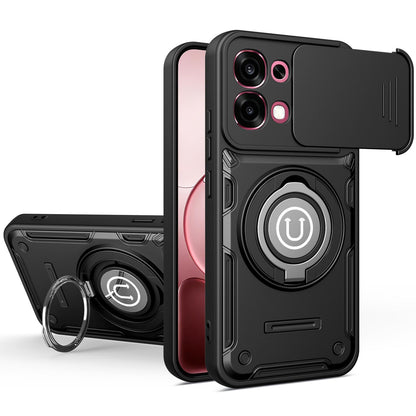 OPPO A6 Pro Magnetic Sliding Camshield Holder Phone Case with Lens Protection Cover, Built-in Kickstand, Shockproof PC TPU Back Cover, Car Mount Compatible Protective Case