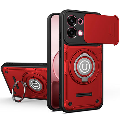 OPPO F31 5G Magnetic Sliding Camshield Holder Phone Case with Lens Protection Cover, Built-in Kickstand, Shockproof PC TPU Back Cover, Car Mount Compatible Protective Case