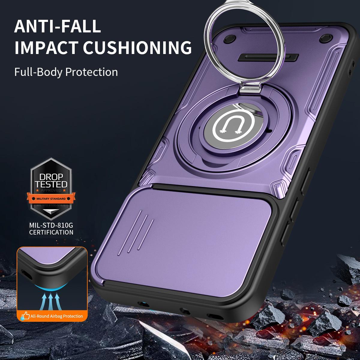 OPPO Reno14 5G Magnetic Sliding Camshield Holder Phone Case with Lens Protection Cover, Built-in Kickstand, Shockproof PC TPU Back Cover, Car Mount Compatible Protective Case