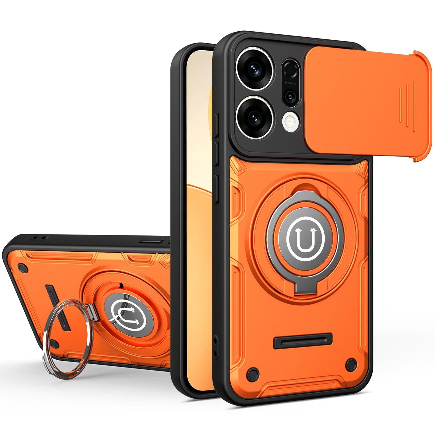 OPPO Reno14 Pro 5G Magnetic Sliding Camshield Holder Phone Case with Lens Protection Cover, Built-in Kickstand, Shockproof PC TPU Back Cover, Car Mount Compatible Protective Case