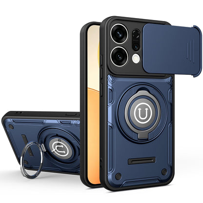 OPPO Reno14 Pro 5G Magnetic Sliding Camshield Holder Phone Case with Lens Protection Cover, Built-in Kickstand, Shockproof PC TPU Back Cover, Car Mount Compatible Protective Case