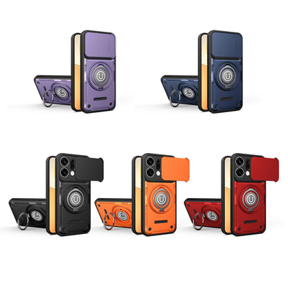 OPPO Reno14 Pro 5G Magnetic Sliding Camshield Holder Phone Case with Lens Protection Cover, Built-in Kickstand, Shockproof PC TPU Back Cover, Car Mount Compatible Protective Case