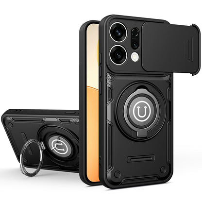 OPPO Reno14 Pro 5G Magnetic Sliding Camshield Holder Phone Case with Lens Protection Cover, Built-in Kickstand, Shockproof PC TPU Back Cover, Car Mount Compatible Protective Case