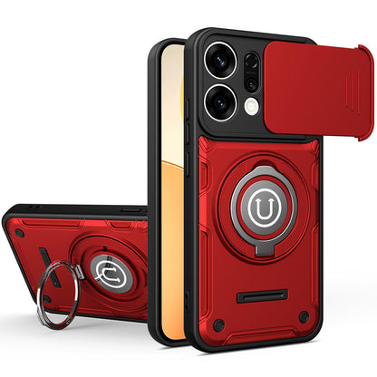 OPPO Reno14 Pro 5G Magnetic Sliding Camshield Holder Phone Case with Lens Protection Cover, Built-in Kickstand, Shockproof PC TPU Back Cover, Car Mount Compatible Protective Case