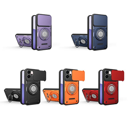 OPPO Reno15 F 5G Magnetic Sliding Camshield Holder Phone Case with Lens Protection Cover, Built-in Kickstand, Shockproof PC TPU Back Cover, Car Mount Compatible Protective Case