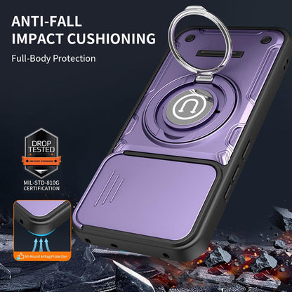 OPPO Reno14 F Magnetic Sliding Camshield Holder Phone Case with Lens Protection Cover, Built-in Kickstand, Shockproof PC TPU Back Cover, Car Mount Compatible Protective Case