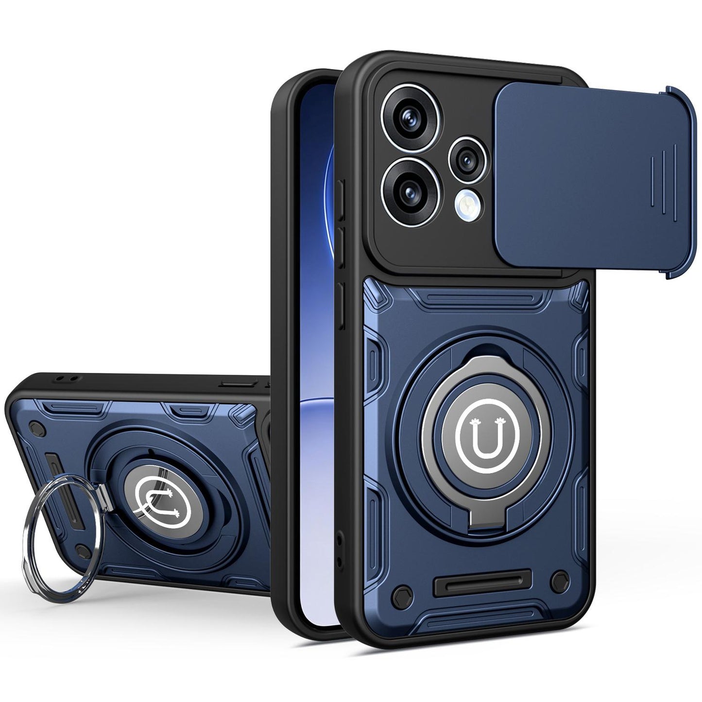 OPPO Reno15 Pro 5G Magnetic Sliding Camshield Holder Phone Case with Lens Protection Cover, Built-in Kickstand, Shockproof PC TPU Back Cover, Car Mount Compatible Protective Case