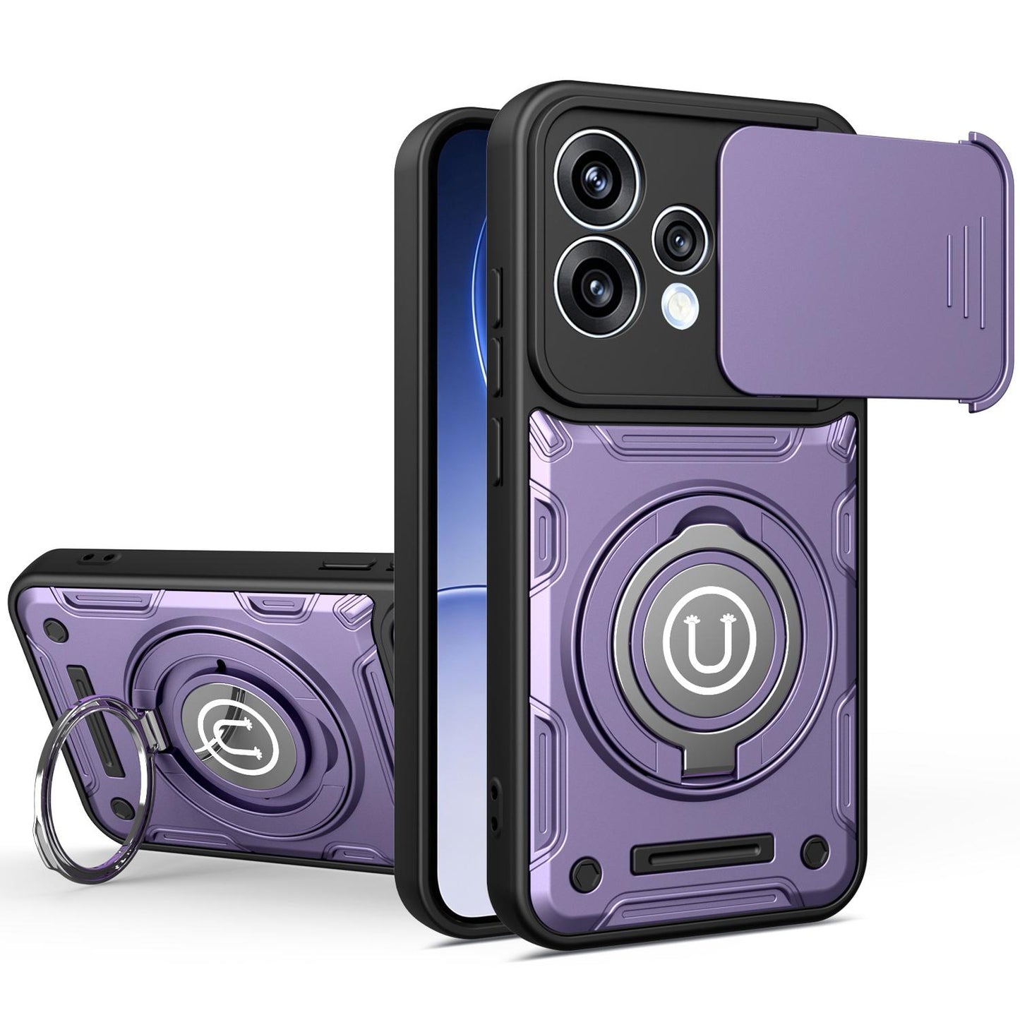 OPPO Reno15 Pro 5G Magnetic Sliding Camshield Holder Phone Case with Lens Protection Cover, Built-in Kickstand, Shockproof PC TPU Back Cover, Car Mount Compatible Protective Case