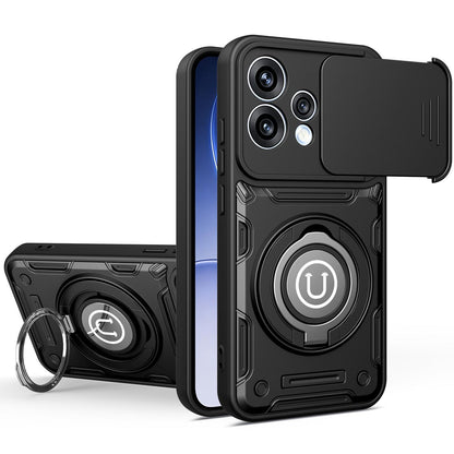 OPPO Reno15 Pro 5G Magnetic Sliding Camshield Holder Phone Case with Lens Protection Cover, Built-in Kickstand, Shockproof PC TPU Back Cover, Car Mount Compatible Protective Case