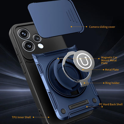 OPPO Reno15 Pro 5G Magnetic Sliding Camshield Holder Phone Case with Lens Protection Cover, Built-in Kickstand, Shockproof PC TPU Back Cover, Car Mount Compatible Protective Case