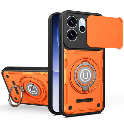 OPPO Reno15 Pro Max 5G Magnetic Sliding Camshield Holder Phone Case with Lens Protection Cover, Built-in Kickstand, Shockproof PC TPU Back Cover, Car Mount Compatible Protective Case