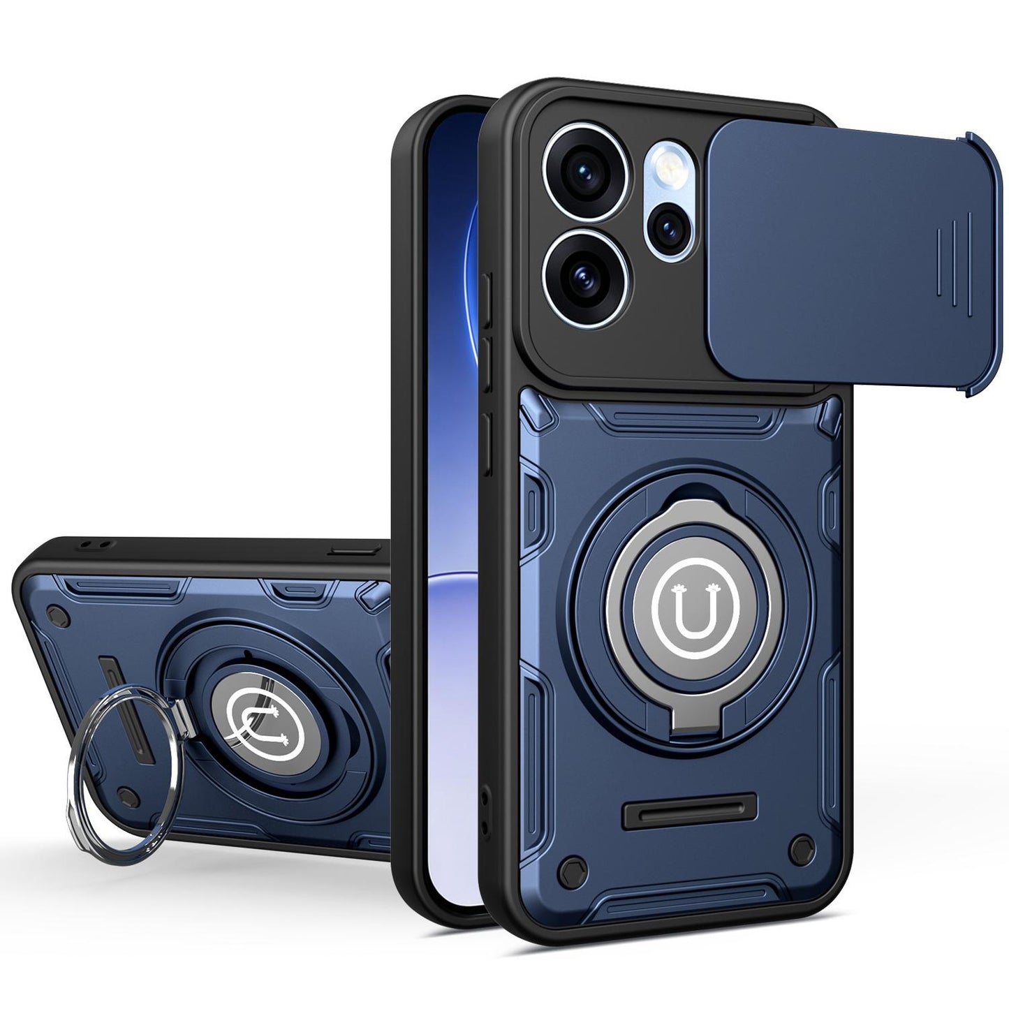 OPPO Reno15 Pro Max 5G Magnetic Sliding Camshield Holder Phone Case with Lens Protection Cover, Built-in Kickstand, Shockproof PC TPU Back Cover, Car Mount Compatible Protective Case