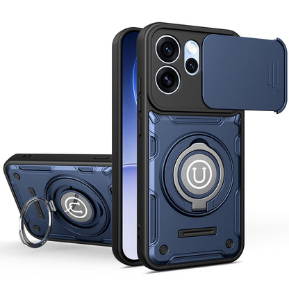 OPPO Reno15 Pro Max 5G Magnetic Sliding Camshield Holder Phone Case with Lens Protection Cover, Built-in Kickstand, Shockproof PC TPU Back Cover, Car Mount Compatible Protective Case