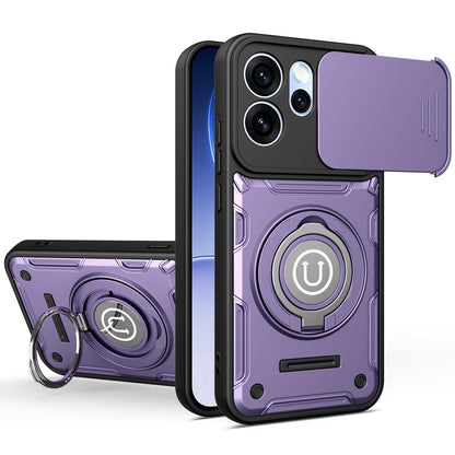 OPPO Reno15 Pro Max 5G Magnetic Sliding Camshield Holder Phone Case with Lens Protection Cover, Built-in Kickstand, Shockproof PC TPU Back Cover, Car Mount Compatible Protective Case