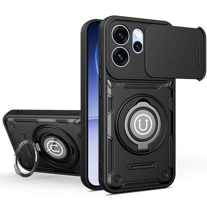 OPPO Reno15 Pro Max 5G Magnetic Sliding Camshield Holder Phone Case with Lens Protection Cover, Built-in Kickstand, Shockproof PC TPU Back Cover, Car Mount Compatible Protective Case