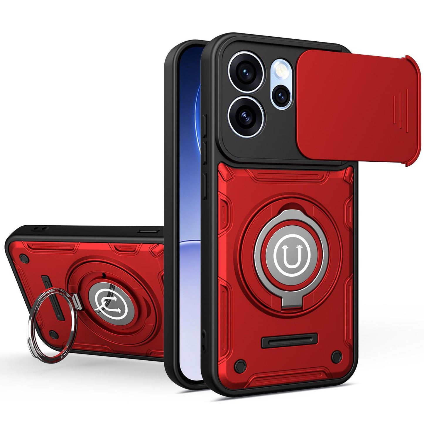 OPPO Reno15 Pro Max 5G Magnetic Sliding Camshield Holder Phone Case with Lens Protection Cover, Built-in Kickstand, Shockproof PC TPU Back Cover, Car Mount Compatible Protective Case