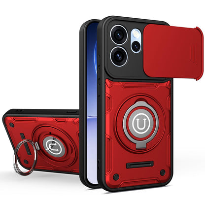 OPPO Reno15 Pro Max 5G Magnetic Sliding Camshield Holder Phone Case with Lens Protection Cover, Built-in Kickstand, Shockproof PC TPU Back Cover, Car Mount Compatible Protective Case