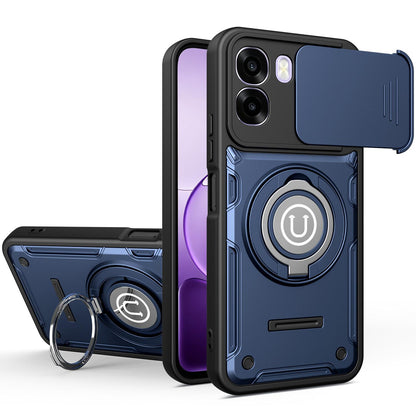 OPPO A5x 4G Magnetic Sliding Camshield Holder Phone Case with Lens Protection Cover, Built-in Kickstand, Shockproof PC TPU Back Cover, Car Mount Compatible Protective Case