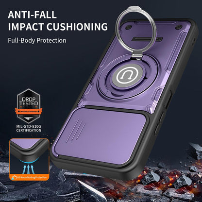 OPPO A5x 4G Magnetic Sliding Camshield Holder Phone Case with Lens Protection Cover, Built-in Kickstand, Shockproof PC TPU Back Cover, Car Mount Compatible Protective Case