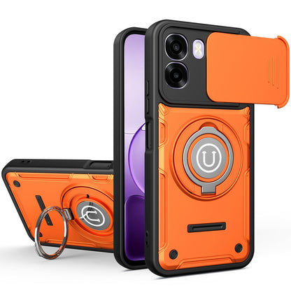 OPPO A6x 4G Magnetic Sliding Camshield Holder Phone Case with Lens Protection Cover, Built-in Kickstand, Shockproof PC TPU Back Cover, Car Mount Compatible Protective Case