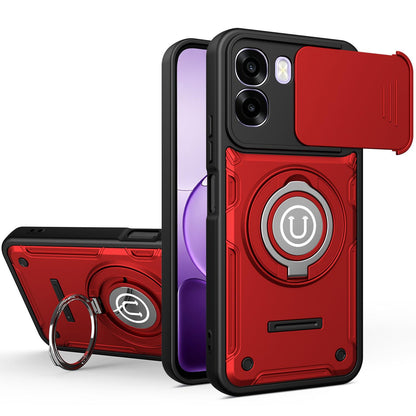 OPPO A6 4G Magnetic Sliding Camshield Holder Phone Case with Lens Protection Cover, Built-in Kickstand, Shockproof PC TPU Back Cover, Car Mount Compatible Protective Case