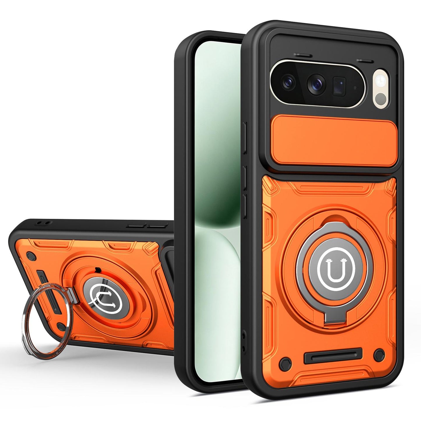 Google Pixel 10 Pro XL 5G Magnetic Sliding Camshield Holder Phone Case with Lens Protection Cover, Built-in Kickstand, Shockproof PC TPU Back Cover, Car Mount Compatible Protective Case
