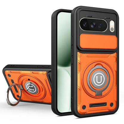 Google Pixel 10 Pro XL 5G Magnetic Sliding Camshield Holder Phone Case with Lens Protection Cover, Built-in Kickstand, Shockproof PC TPU Back Cover, Car Mount Compatible Protective Case