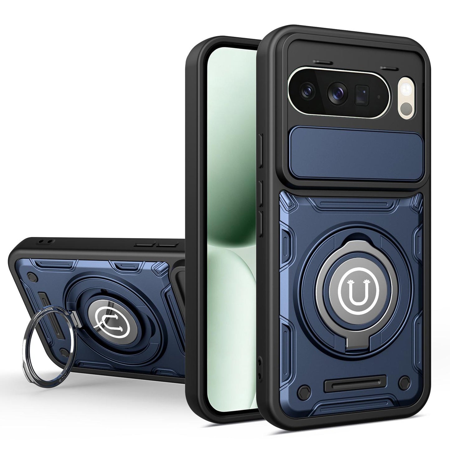 Google Pixel 10 Pro XL 5G Magnetic Sliding Camshield Holder Phone Case with Lens Protection Cover, Built-in Kickstand, Shockproof PC TPU Back Cover, Car Mount Compatible Protective Case