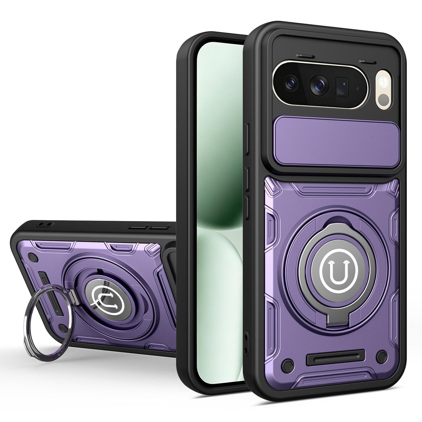 Google Pixel 10 Pro XL 5G Magnetic Sliding Camshield Holder Phone Case with Lens Protection Cover, Built-in Kickstand, Shockproof PC TPU Back Cover, Car Mount Compatible Protective Case