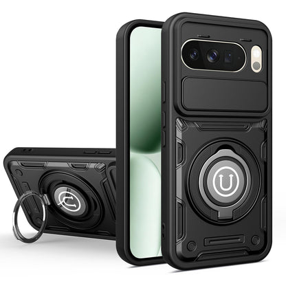 Google Pixel 10 Pro XL 5G Magnetic Sliding Camshield Holder Phone Case with Lens Protection Cover, Built-in Kickstand, Shockproof PC TPU Back Cover, Car Mount Compatible Protective Case