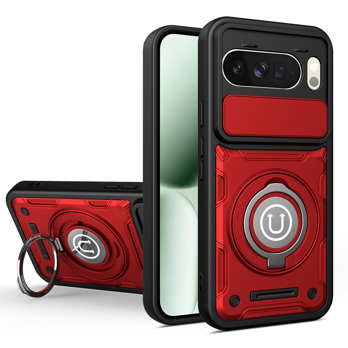 Google Pixel 10 Pro XL 5G Magnetic Sliding Camshield Holder Phone Case with Lens Protection Cover, Built-in Kickstand, Shockproof PC TPU Back Cover, Car Mount Compatible Protective Case