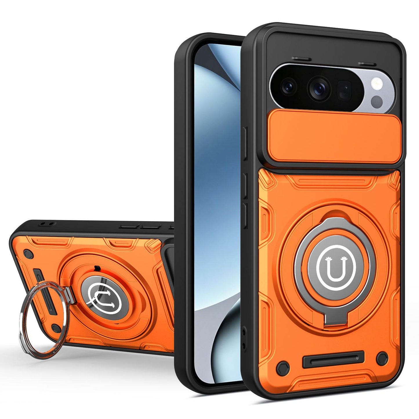 Google Pixel 10 Magnetic Sliding Camshield Holder Phone Case with Lens Protection Cover, Built-in Kickstand, Shockproof PC TPU Back Cover, Car Mount Compatible Protective Case