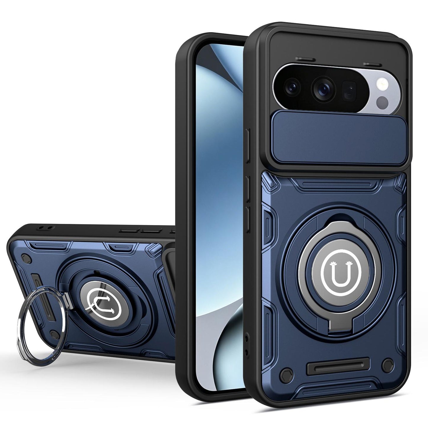 Google Pixel 10 Pro 5G Magnetic Sliding Camshield Holder Phone Case with Lens Protection Cover, Built-in Kickstand, Shockproof PC TPU Back Cover, Car Mount Compatible Protective Case