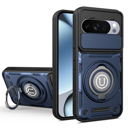 Google Pixel 10 Pro 5G Magnetic Sliding Camshield Holder Phone Case with Lens Protection Cover, Built-in Kickstand, Shockproof PC TPU Back Cover, Car Mount Compatible Protective Case