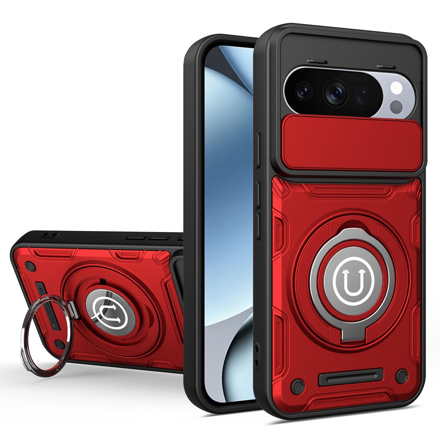 Google Pixel 10 Pro 5G Magnetic Sliding Camshield Holder Phone Case with Lens Protection Cover, Built-in Kickstand, Shockproof PC TPU Back Cover, Car Mount Compatible Protective Case