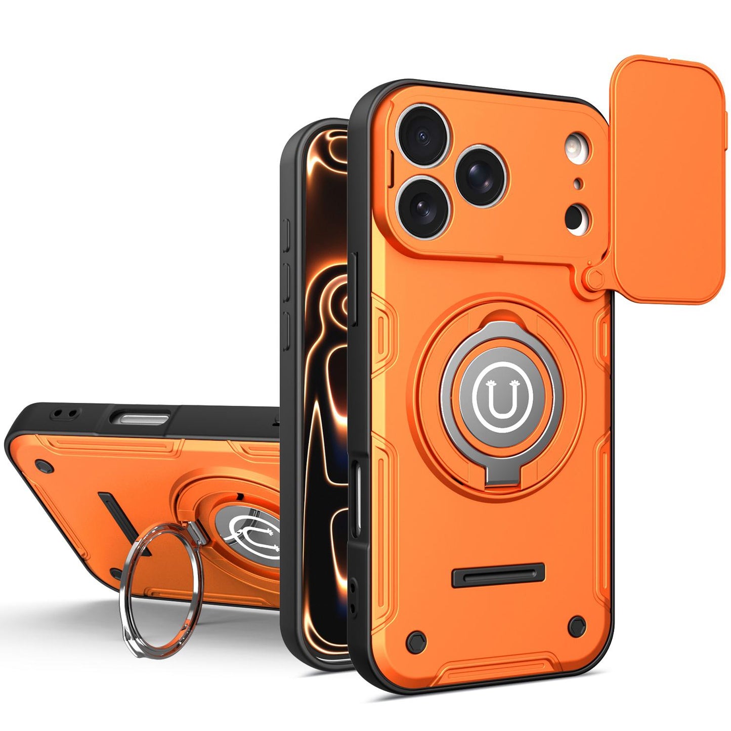 Apple iPhone 17 Pro Max Magnetic Sliding Camshield Holder Phone Case with Lens Protection Cover, Built-in Kickstand, Shockproof PC TPU Back Cover, Car Mount Compatible Protective Case