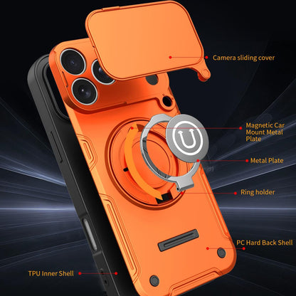 Apple iPhone 17 Pro Max Magnetic Sliding Camshield Holder Phone Case with Lens Protection Cover, Built-in Kickstand, Shockproof PC TPU Back Cover, Car Mount Compatible Protective Case