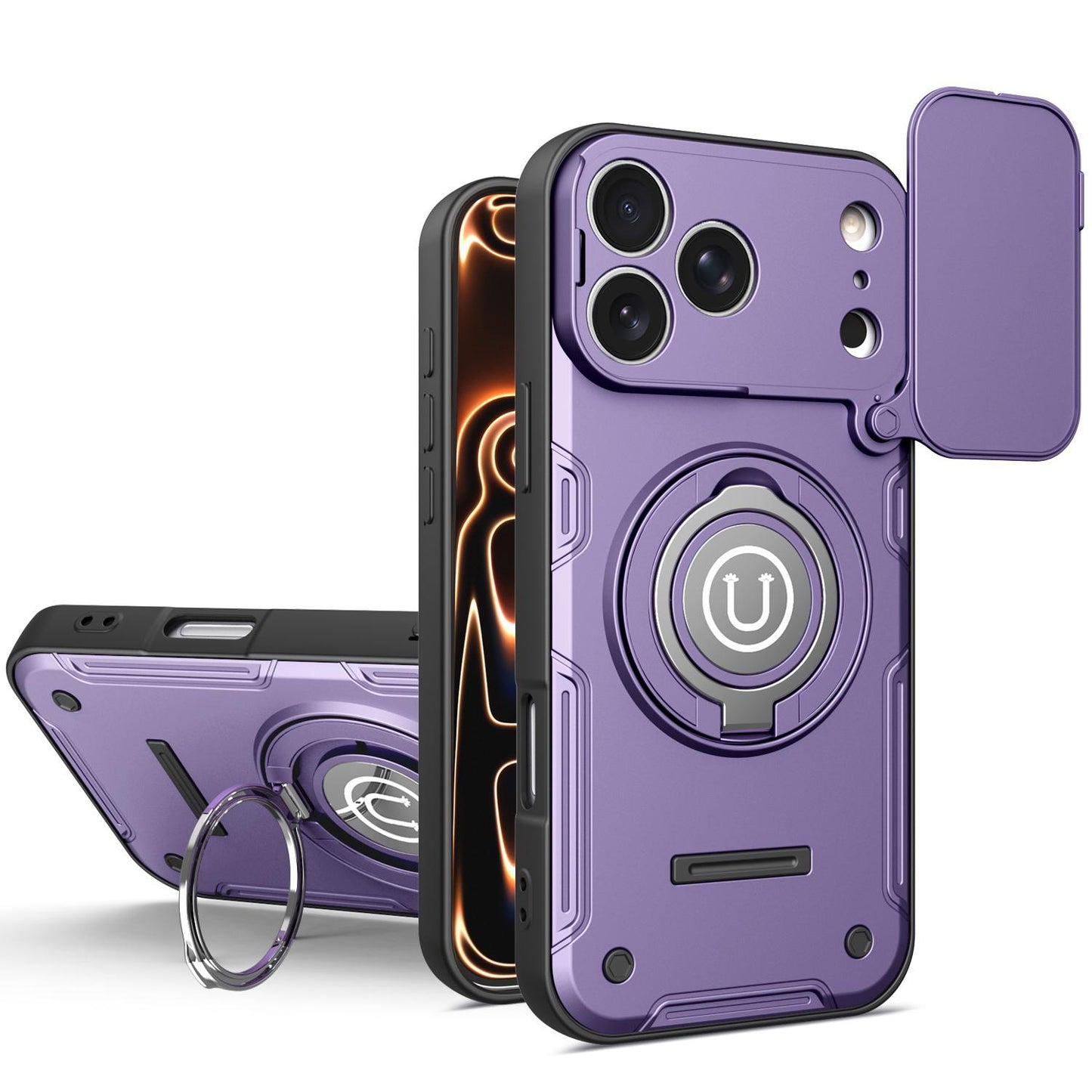 Apple iPhone 17 Pro Max Magnetic Sliding Camshield Holder Phone Case with Lens Protection Cover, Built-in Kickstand, Shockproof PC TPU Back Cover, Car Mount Compatible Protective Case