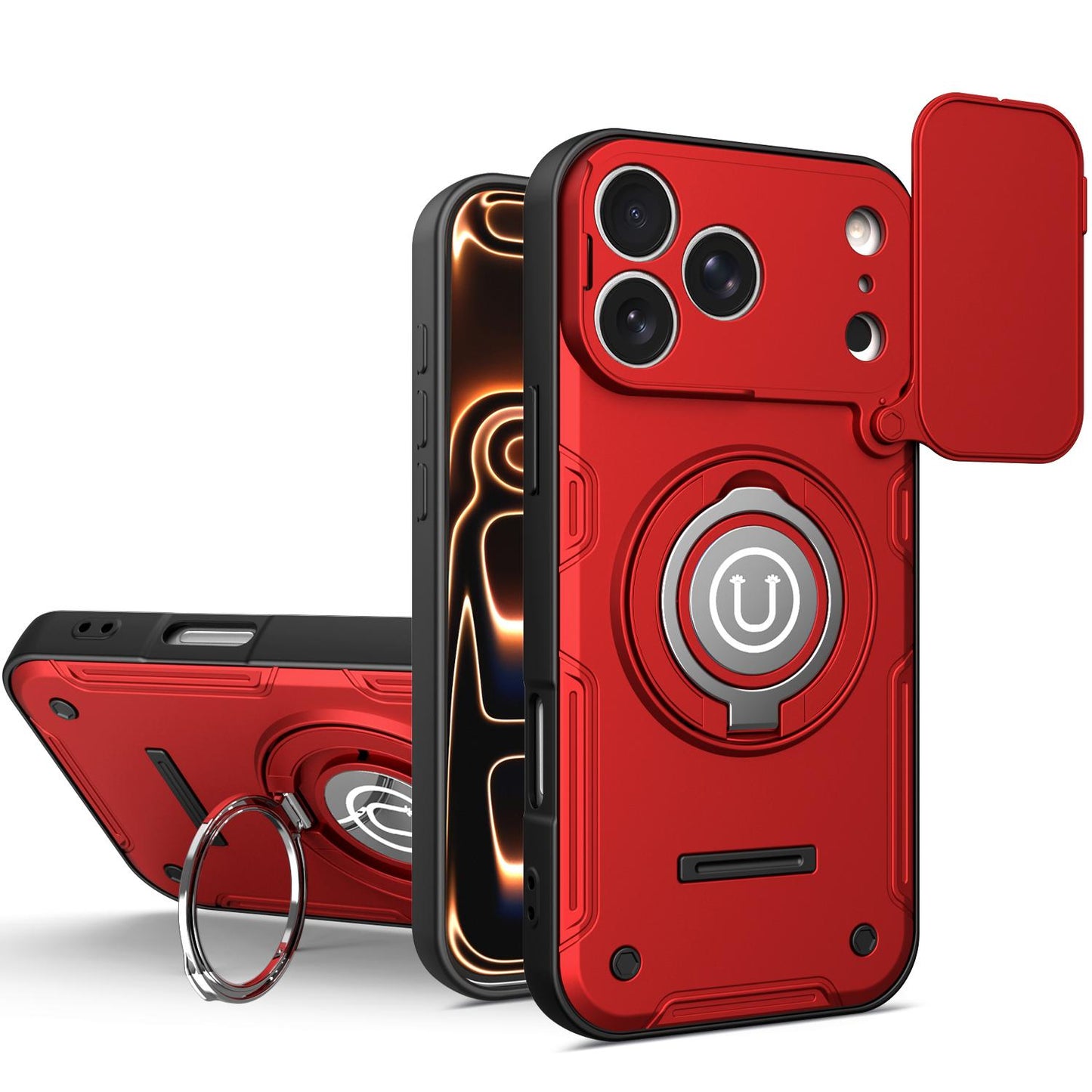 Apple iPhone 17 Pro Max Magnetic Sliding Camshield Holder Phone Case with Lens Protection Cover, Built-in Kickstand, Shockproof PC TPU Back Cover, Car Mount Compatible Protective Case