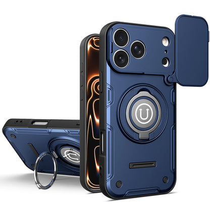 Apple iPhone 17 Pro Magnetic Sliding Camshield Holder Phone Case with Lens Protection Cover, Built-in Kickstand, Shockproof PC TPU Back Cover, Car Mount Compatible Protective Case