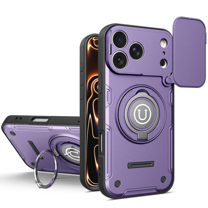 Apple iPhone 17 Pro Magnetic Sliding Camshield Holder Phone Case with Lens Protection Cover, Built-in Kickstand, Shockproof PC TPU Back Cover, Car Mount Compatible Protective Case