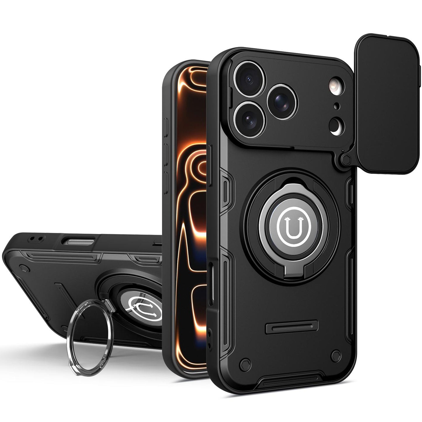 Apple iPhone 17 Pro Magnetic Sliding Camshield Holder Phone Case with Lens Protection Cover, Built-in Kickstand, Shockproof PC TPU Back Cover, Car Mount Compatible Protective Case