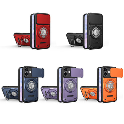 Apple iPhone 17 Magnetic Sliding Camshield Holder Phone Case with Lens Protection Cover, Built-in Kickstand, Shockproof PC TPU Back Cover, Car Mount Compatible Protective Case