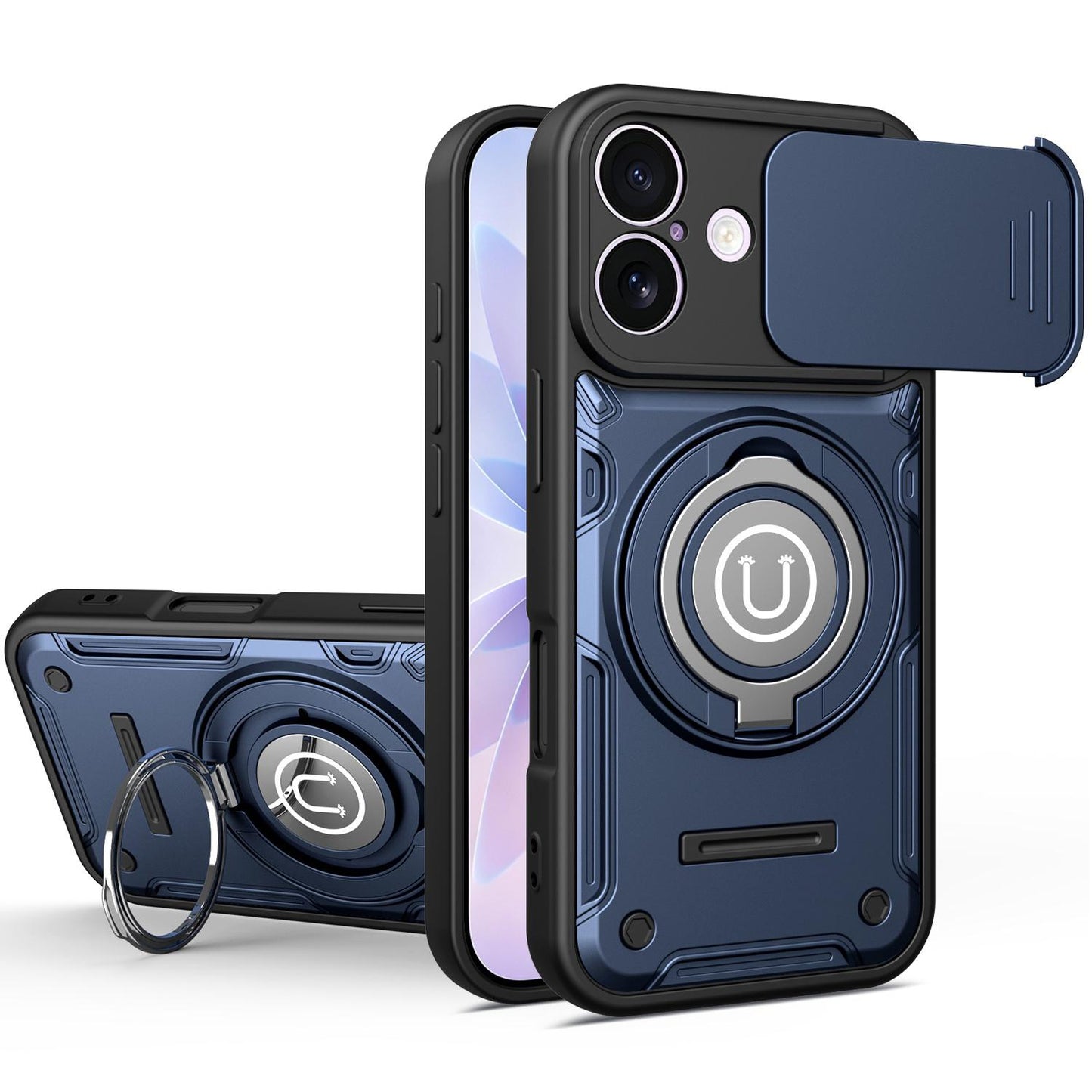 Apple iPhone 17 Magnetic Sliding Camshield Holder Phone Case with Lens Protection Cover, Built-in Kickstand, Shockproof PC TPU Back Cover, Car Mount Compatible Protective Case