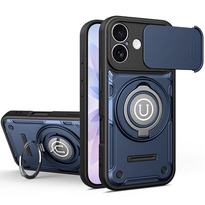 Apple iPhone 17 Magnetic Sliding Camshield Holder Phone Case with Lens Protection Cover, Built-in Kickstand, Shockproof PC TPU Back Cover, Car Mount Compatible Protective Case