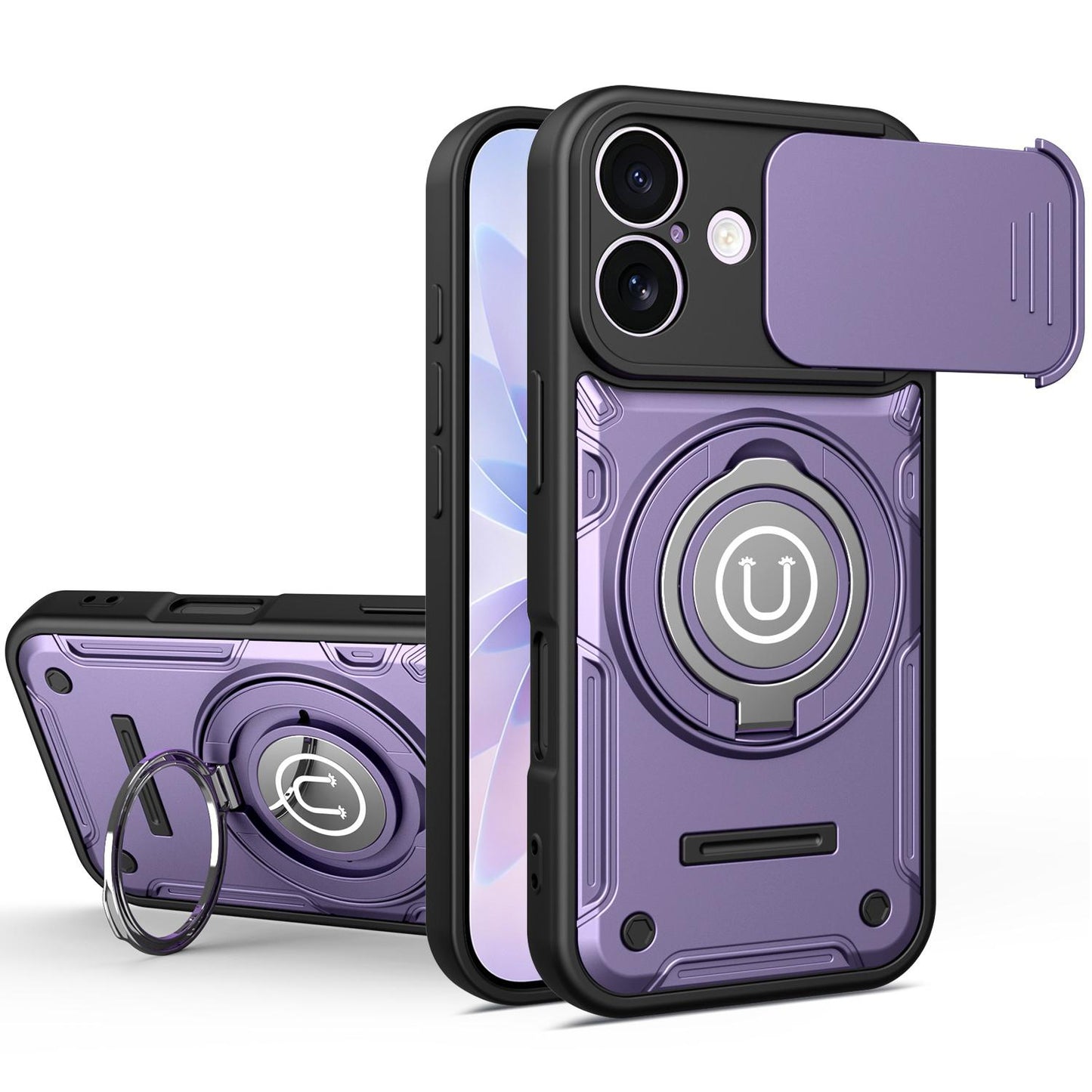 Apple iPhone 17 Magnetic Sliding Camshield Holder Phone Case with Lens Protection Cover, Built-in Kickstand, Shockproof PC TPU Back Cover, Car Mount Compatible Protective Case