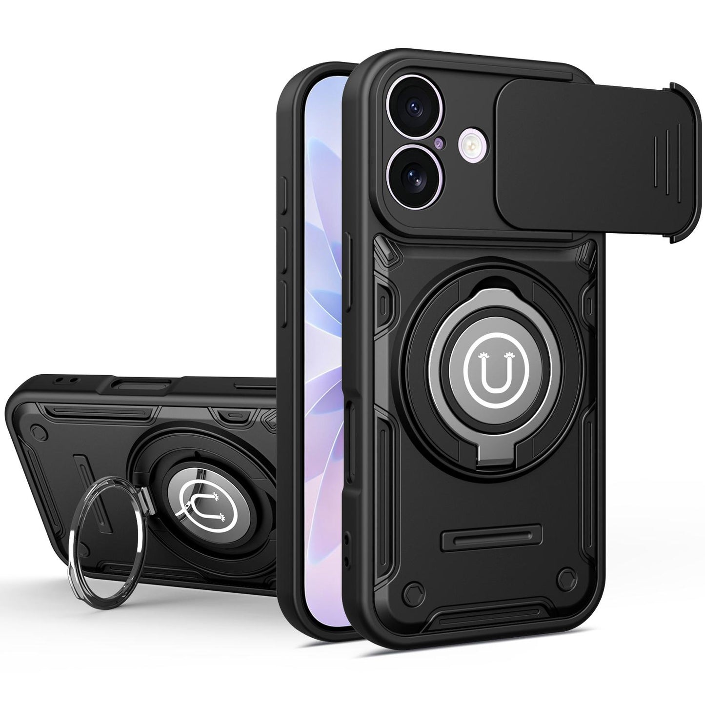 Apple iPhone 17 Magnetic Sliding Camshield Holder Phone Case with Lens Protection Cover, Built-in Kickstand, Shockproof PC TPU Back Cover, Car Mount Compatible Protective Case
