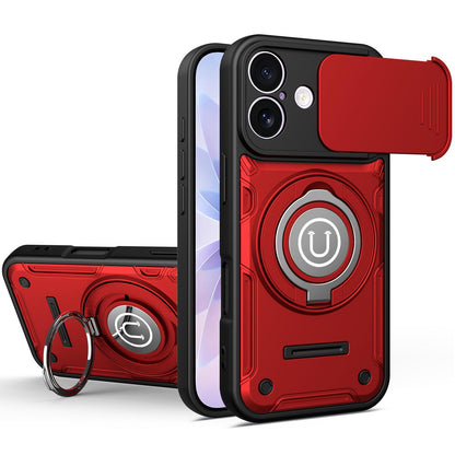 Apple iPhone 17 Magnetic Sliding Camshield Holder Phone Case with Lens Protection Cover, Built-in Kickstand, Shockproof PC TPU Back Cover, Car Mount Compatible Protective Case