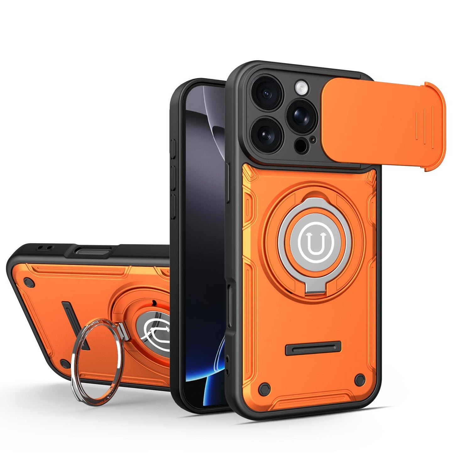 Apple iPhone 16 Pro Max Magnetic Sliding Camshield Holder Phone Case with Lens Protection Cover, Built-in Kickstand, Shockproof PC TPU Back Cover, Car Mount Compatible Protective Case