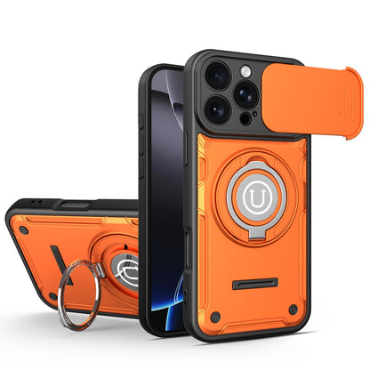 Apple iPhone 16 Pro Max Magnetic Sliding Camshield Holder Phone Case with Lens Protection Cover, Built-in Kickstand, Shockproof PC TPU Back Cover, Car Mount Compatible Protective Case